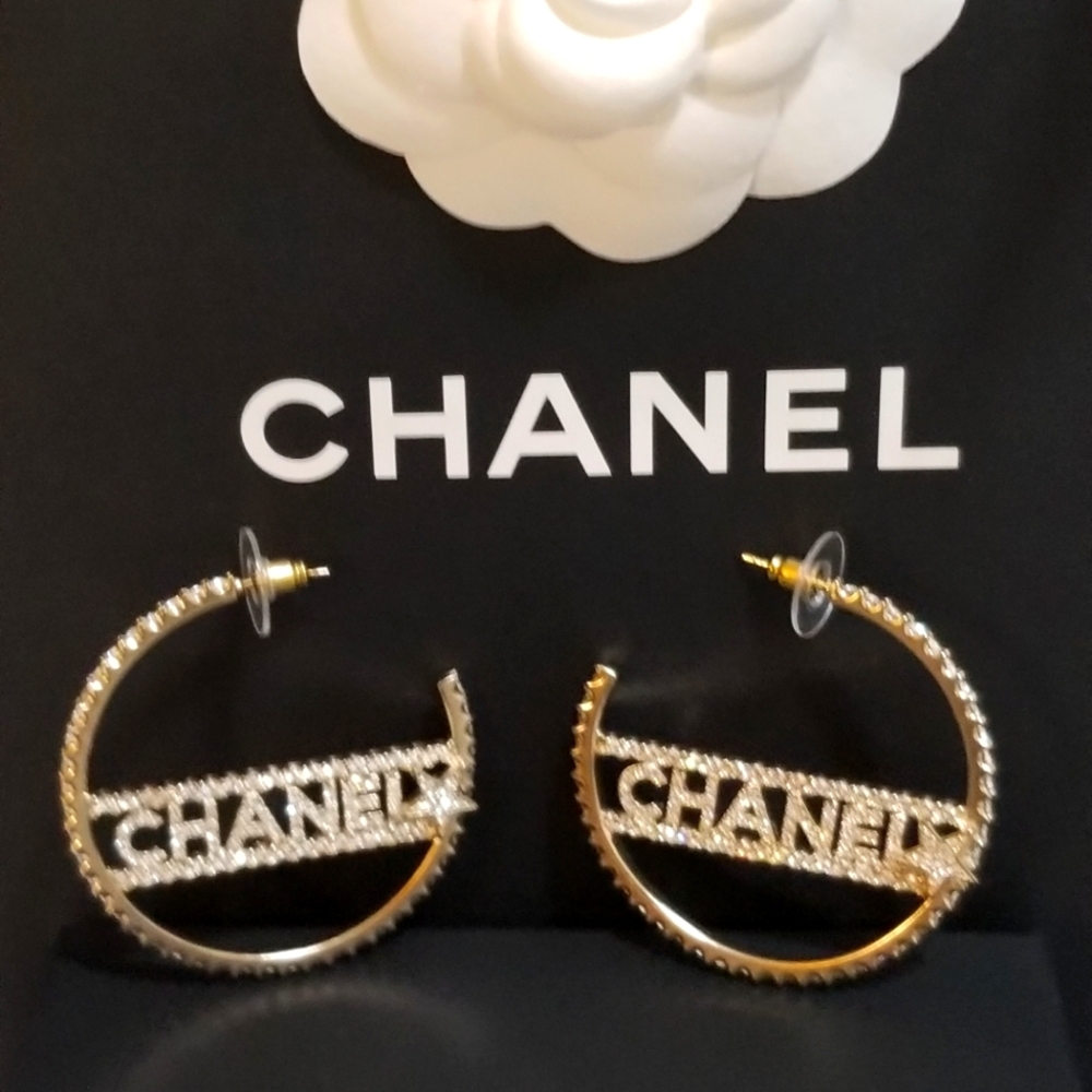 CHANEL Gold Plated.Hoop Earrings